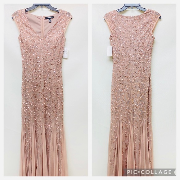 Aidan Mattox beaded cap sleeves V-Neck mermaid Long Dress - Picture 11 of 12